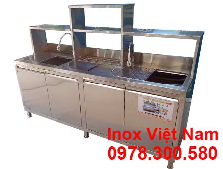 Quầy Pha Chế Inox Có 2 Bồn Rửa QB-66