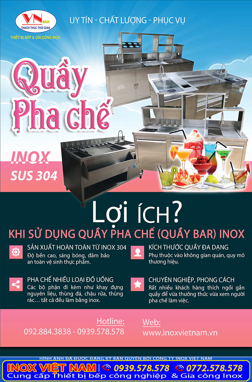 Cung Cấp Thùng Đá Inox & Quầy Pha Chế Inox Cho Quầy Bar–Cafe 