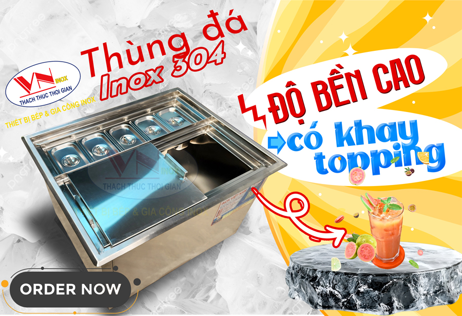 Thùng Đá Inox Có Khay Topping: Giải pháp tối ưu cho quán cà phê, trà sữa